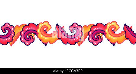 Seamless border with traditional Indian style featuring colorful floral and paisley motifs in warm tones of red orange and yellow. Perfect for greetin Stock Vector
