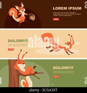 Squirrel. print banners template with squirrel in action poses. vector illustration original artwork Stock Vector