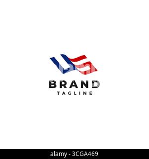 Simple Wavy US Initial Letter Logo Design. Initial US Letter Shaped Waving Flag Logo Design. Stock Vector