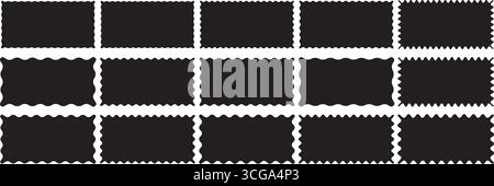 Rectangle frames with wavy edges set. Trendy silhouette borders with zigzag wavy edges Stock Vector