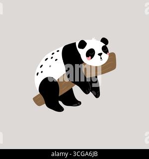 Sleeping panda baby bear on the tree original artwork Stock Vector