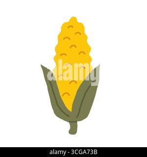 yellow corn cob with green leaves; fresh maize, perfect for harvest, autumn, Thanksgiving, agriculture, organic food design, farm products, packaging, Stock Vector