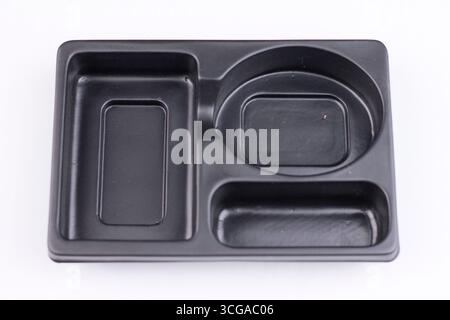 Disposable food container, plastic isolated on white background. Stock Photo