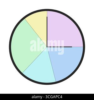 Pastel circular clockface with piechart segments 2D cartoon object Stock Vector