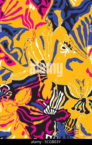 Exotic hand drawn flowers, seamless patterns with floral for fabric, textiles, clothing, wrapping paper, cover, banner, home decor, abstract backgroun Stock Vector