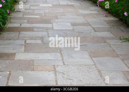 Close up of the stone paved garden path. Stock Photo
