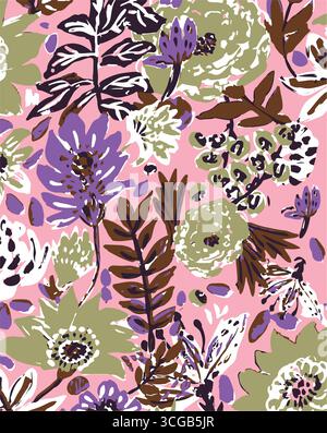 watercolor flowers with leaves. watercolor flower seamless pattern. Watercolor print in rustic vintage style, textile or wallpapers. Stock Vector