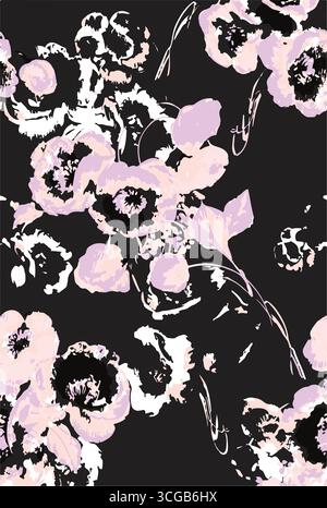 Seamless pattern engraved flower. Vintage background floral in hand ...
