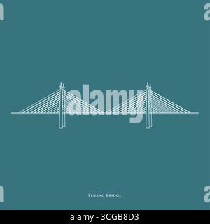 Line art vector of Penang Bridge, an iconic bridge connects Penang ...