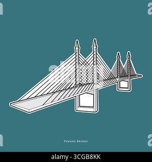 Vector illustration of Penang Bridge, an iconic bridge connects Penang ...