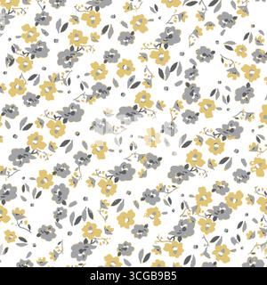 floral background. Floral pattern with small blue flowers on a ivory white background. Seamless pattern for design and fashion prints. Ditsy style. Stock Vector