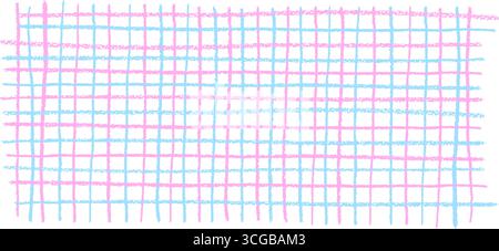 Vector chequered collage with pastel freehand strokes in pink and blue. Handmade wax scribble texture, kids chalkboard vibe, perfect as school Stock Vector