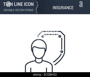 Insurance Icon - Thin Line Business Symbol. Perfect for Web Design. High-Quality Outline Vector Concept. Premium, Minimalist, Elegant Logo Stock Vector
