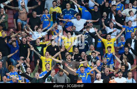London, UK. 23rd Aug, 2025. Arsenal v Leeds United - Premier League - Emirates Stadium - London. Leeds United supporters. Picture Credit: Mark Pain/Alamy Live News Stock Photo
