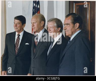 Four Presidents posing for a portrait prior to leaving for Egypt and Sadat's Funeral Stock Photo