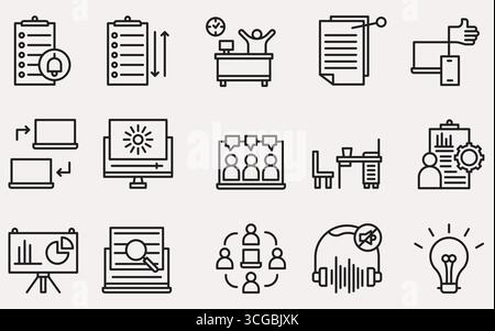 Set of business and office icons isolated on white background work from home Stock Vector