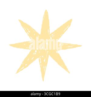 Large abstract yellow star shape with rough hand drawn texture on isolated white background vector illustration Stock Vector