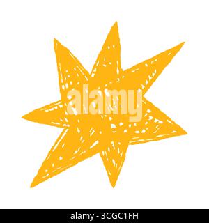 Rough abstract yellow star shape with sketchy lines on isolated white background vector illustration Stock Vector