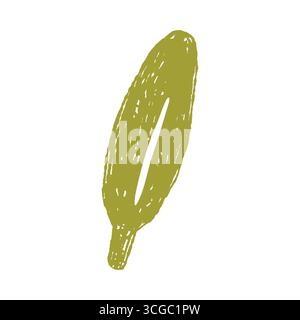 Minimalist abstract feather in green with textured hand drawn style on isolated background vector illustration Stock Vector
