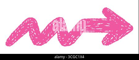 Vivid hand drawn pink zigzag arrow isolated on white background for creative design vector illustration Stock Vector