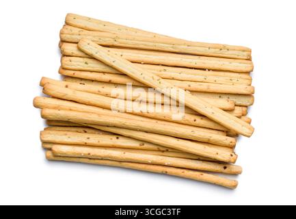 Crispy grissini breadsticks isolated on a white background. Stock Photo