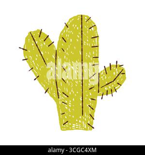 Playful child drawing of a green cactus with spines on a white isolated background vector illustration Stock Vector