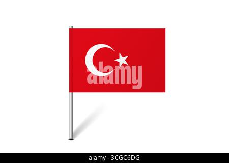 Turkey flag - map pin flag representing a country cultural identity and heritage. The essence of national pride and unity. Map pin flag stuck in a white background Stock Vector