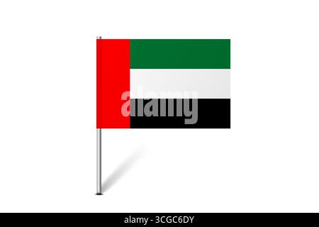 United Arab Emirates flag - map pin flag representing a country cultural identity and heritage. The essence of national pride and unity. Map pin flag stuck in a white background Stock Vector