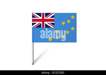 Tuvalu flag - map pin flag representing a country cultural identity and heritage. The essence of national pride and unity. Map pin flag stuck in a white background Stock Vector