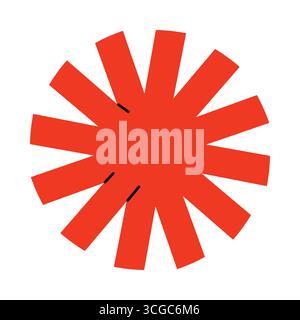 Bright red abstract star shape with sharp rays on isolated white background vector illustration Stock Vector