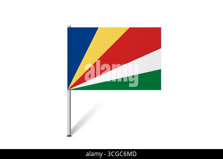 Seychelles flag - map pin flag representing a country cultural identity and heritage. The essence of national pride and unity. Map pin flag stuck in a white background Stock Vector