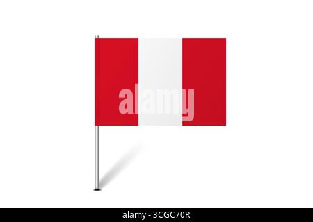 Peru flag - map pin flag representing a country cultural identity and heritage. The essence of national pride and unity. Map pin flag stuck in a white background Stock Vector