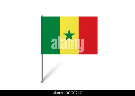 Senegal flag - map pin flag representing a country cultural identity and heritage. The essence of national pride and unity. Map pin flag stuck in a white background Stock Vector