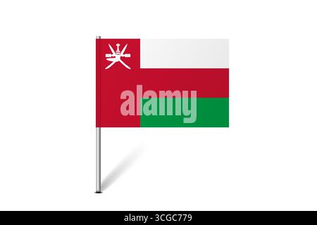 Oman flag - map pin flag representing a country cultural identity and heritage. The essence of national pride and unity. Map pin flag stuck in a white background Stock Vector