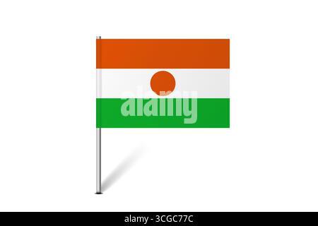 Niger flag - map pin flag representing a country cultural identity and heritage. The essence of national pride and unity. Map pin flag stuck in a white background Stock Vector