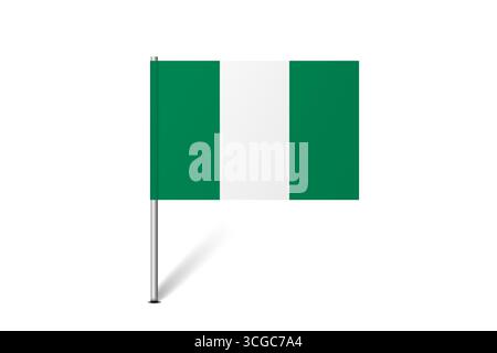 Nigeria flag - map pin flag representing a country cultural identity and heritage. The essence of national pride and unity. Map pin flag stuck in a white background Stock Vector