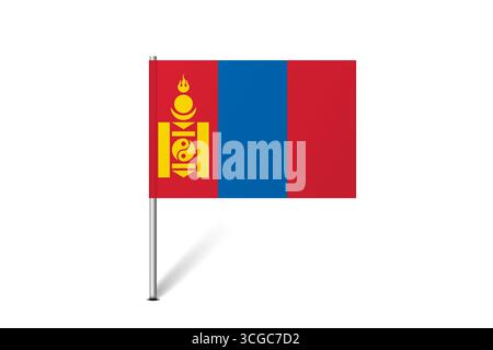Mongolia flag - map pin flag representing a country cultural identity and heritage. The essence of national pride and unity. Map pin flag stuck in a white background Stock Vector