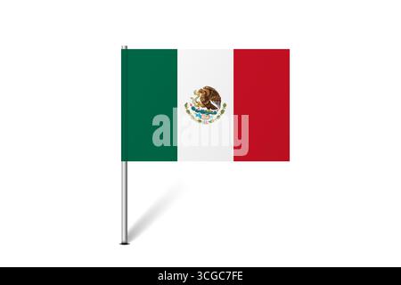 Mexico flag - map pin flag representing a country cultural identity and heritage. The essence of national pride and unity. Map pin flag stuck in a white background Stock Vector