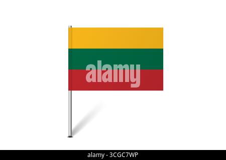 Lithuania flag - map pin flag representing a country cultural identity and heritage. The essence of national pride and unity. Map pin flag stuck in a white background Stock Vector