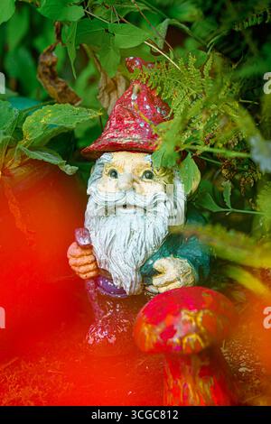 Garden Gnome and mushroom Stock Photo