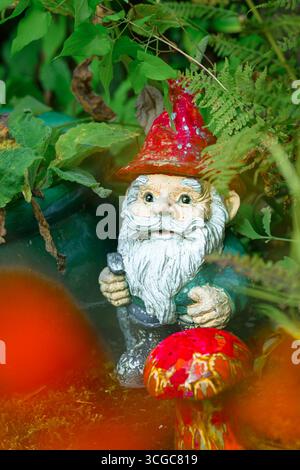 Garden Gnome and mushroom Stock Photo