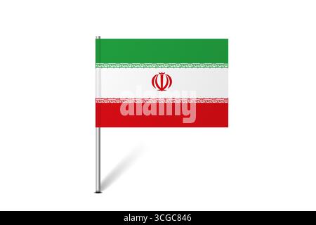 Iran flag - map pin flag representing a country cultural identity and heritage. The essence of national pride and unity. Map pin flag stuck in a white background Stock Vector
