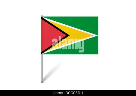 Guyana flag - map pin flag representing a country cultural identity and heritage. The essence of national pride and unity. Map pin flag stuck in a white background Stock Vector