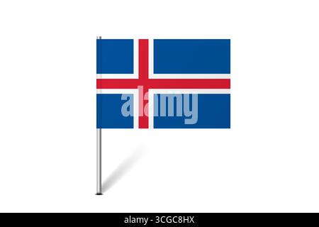 Iceland flag - map pin flag representing a country cultural identity and heritage. The essence of national pride and unity. Map pin flag stuck in a white background Stock Vector