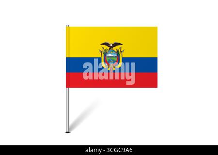 Ecuador flag - map pin flag representing a country cultural identity and heritage. The essence of national pride and unity. Map pin flag stuck in a white background Stock Vector