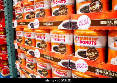 Los Angeles, California, United States - 02-13-2020: A view of several large containers of Dunkin' Donuts Original Blend, at the store. Stock Photo