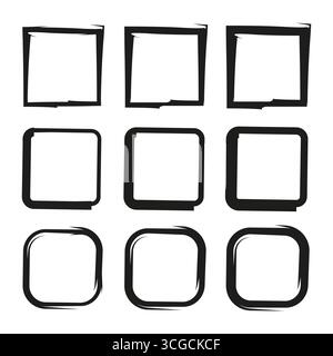 Grunge square frames. Rough outline borders. Hand drawn vector set. Textured design elements. Stock Vector