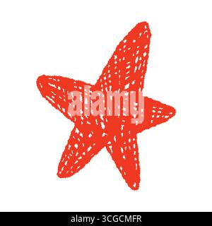 Bold abstract red star shape with sketchy texture on isolated white background vector illustration Stock Vector