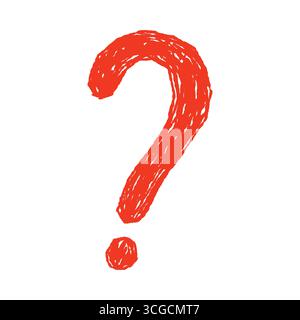 Hand drawn red question mark with child art style on isolated white background vector illustration Stock Vector