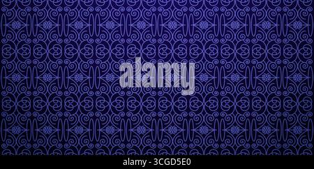Seamless pattern Elegant Ornamental Swirls and Floral Motif with damask ornament on dark blue backgrounds for fabric printing, textiles, covers Stock Vector